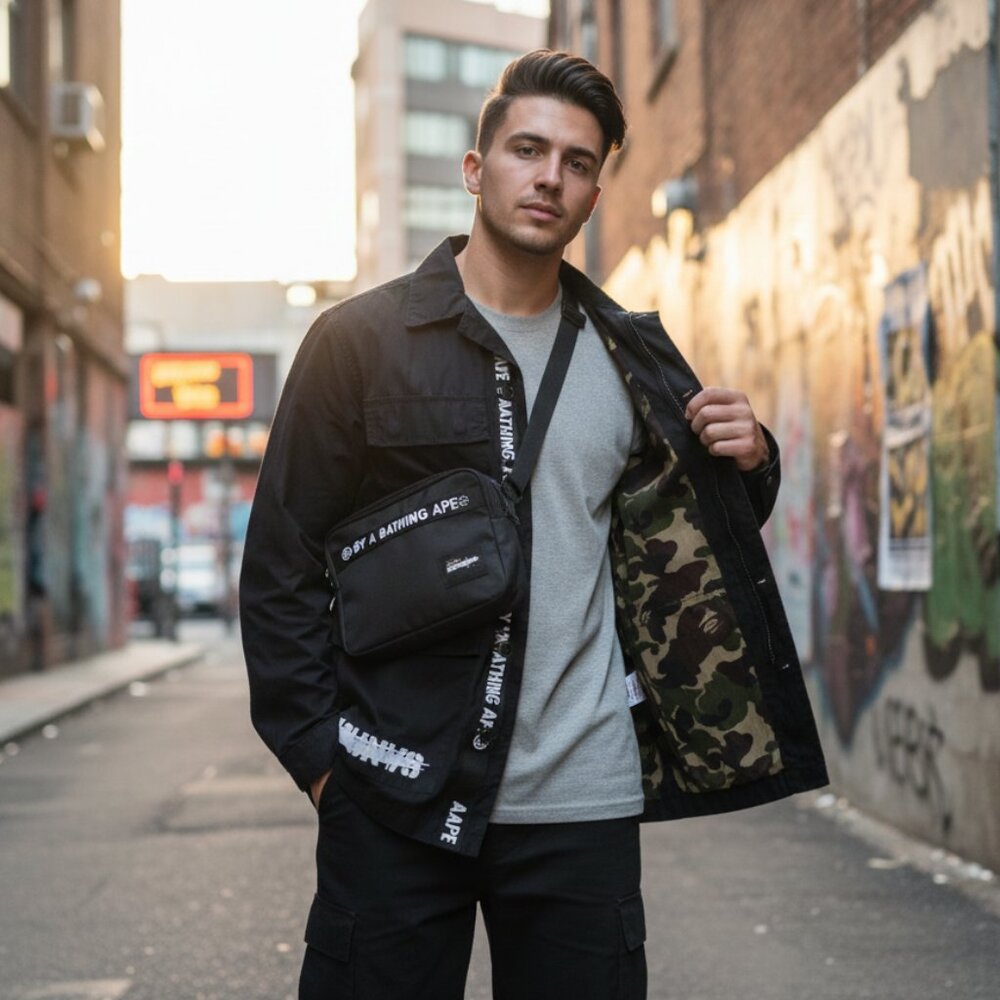 ​AAPE By A Bathing Ape Black Utility Field Jacket - Camo Lining (Size M)